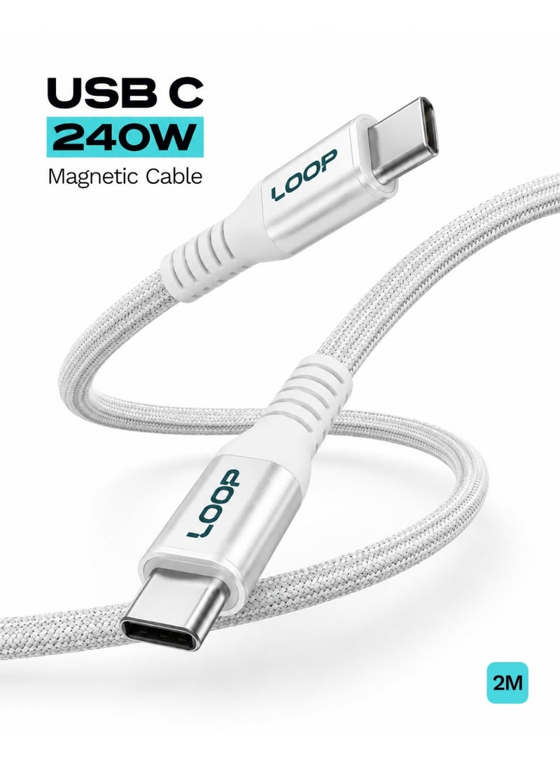 لووب كابل USB-C مغناطيسي LOOP 240 واط بطول 2 متر - أبيض - Image 1