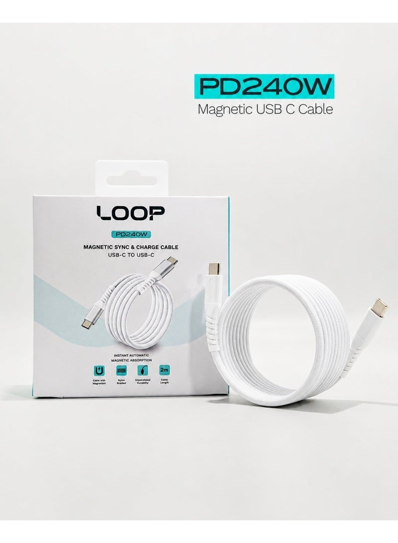 لووب كابل USB-C مغناطيسي LOOP 240 واط بطول 2 متر - أبيض - Image 2