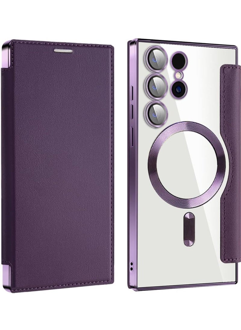 Captaintech Leather Flip Case for Samsung 2024, Personalized Texture Leather Flip Phone Case, Flip Leather Case for Samsung with Credit Card Holder Green-Purple ||S24ULTRA  - Image 1