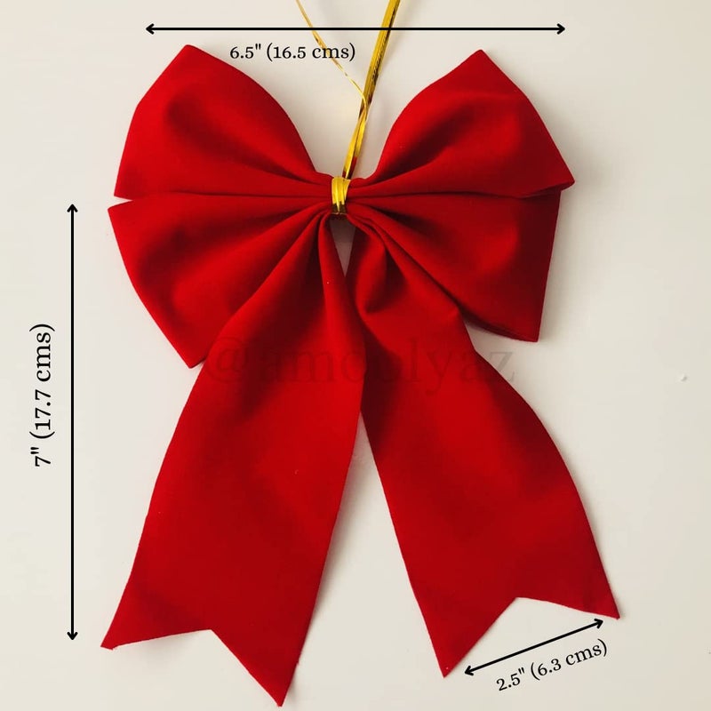 AmoolyaZ Handmade Velvet Christmas Bows|| Holiday Velvet Bows for Decorating Home, Christmas Trees, Wreaths and Gifts|| Use Indoor/Outdoor|| Size 6.5 x 7 Inches|| 2 Count|| (Red) - Image 2