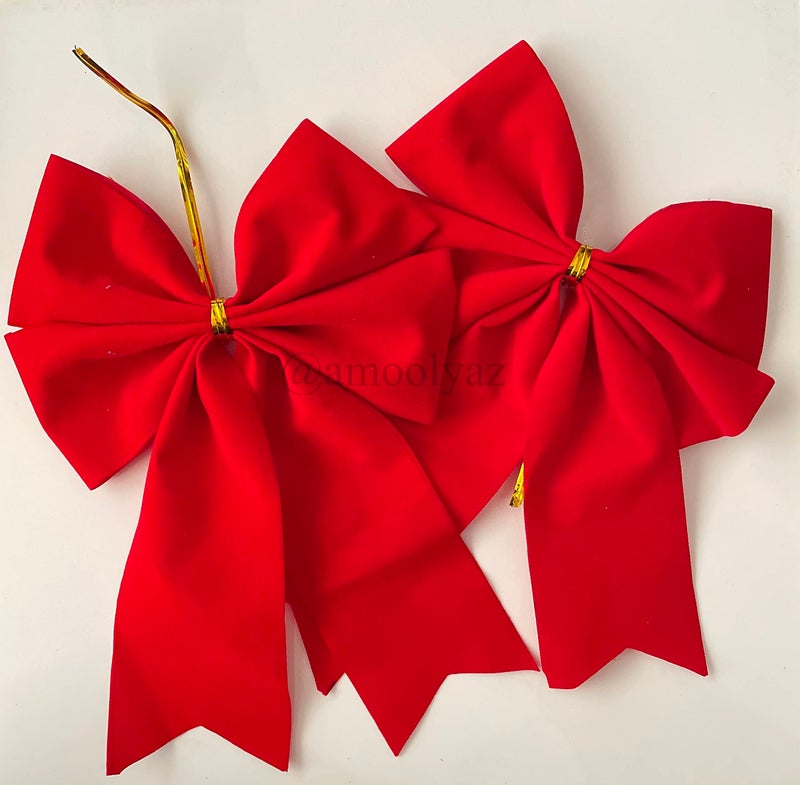 AmoolyaZ Handmade Velvet Christmas Bows|| Holiday Velvet Bows for Decorating Home, Christmas Trees, Wreaths and Gifts|| Use Indoor/Outdoor|| Size 6.5 x 7 Inches|| 2 Count|| (Red) - Image 1