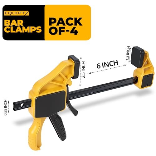 EQUIPTZ 6 inch Bar Clamps for Woodworking – 4 Pack Quick Grip Clamps Set with 150 lbs Force – Wood Clamps for Gluing, Carpentry, DIY, and Metalworking (6 inch Size, 4 Pack) - Image 2