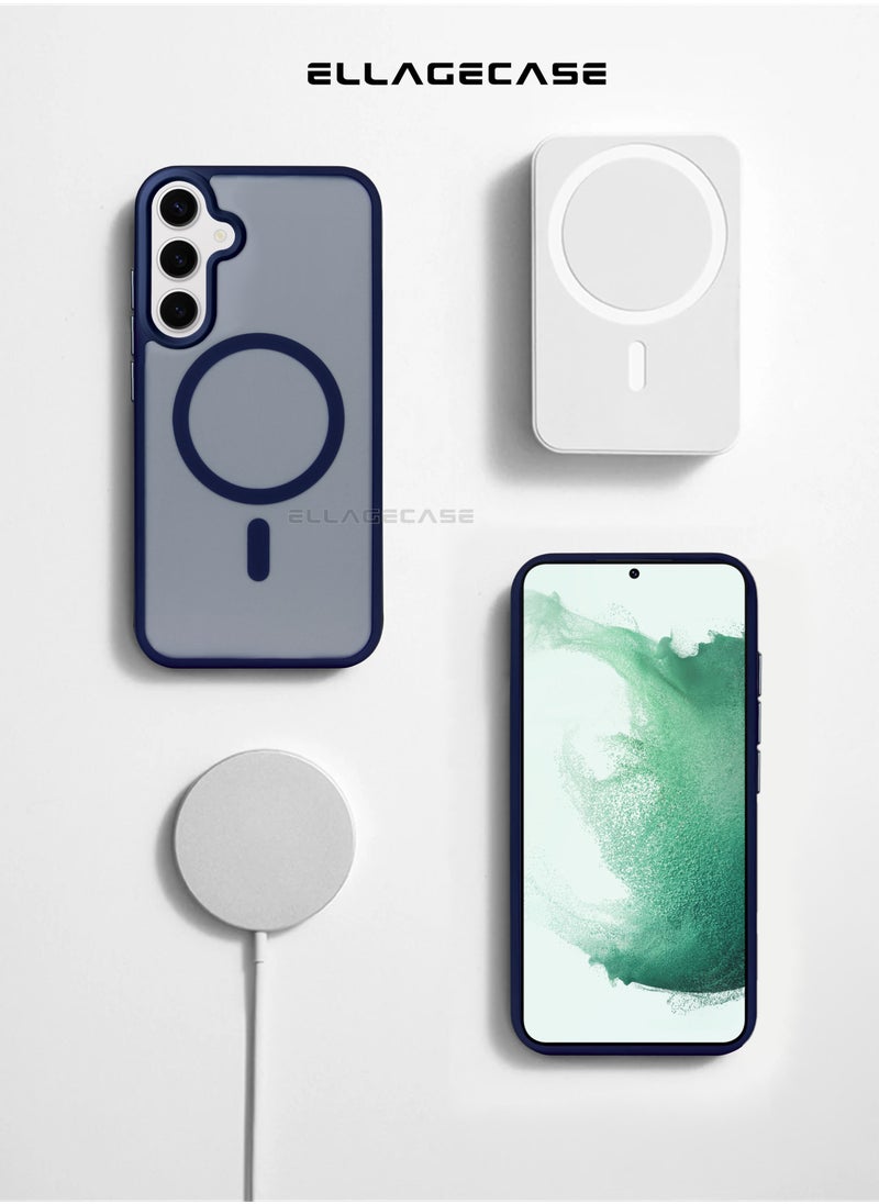 ELLAGECASE - Blue Stylish Case for Samsung Galaxy S24 Plus, Solid Camera Protection, Shockproof, Enhanced Protection, Compatible with MagSafe and Wireless Charging - Image 1