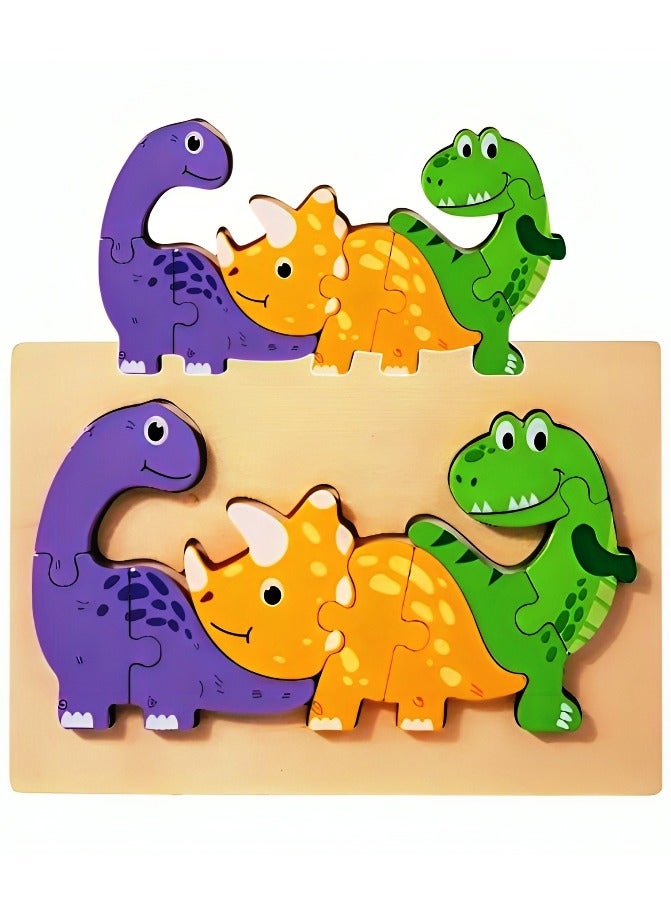 ألغاز خشبية ثلاثية الأبعاد بتصميم عائلة الحيوانات للأطفال الصغار، أدوات دعم التعليم المبكر للآباء والمعلمين، ألوان وأنماط جذابة، صممت لتنمية المهارات الحركية من مونتيسوري هدايا رائعة (عائلة ديناصورات) - Image 1