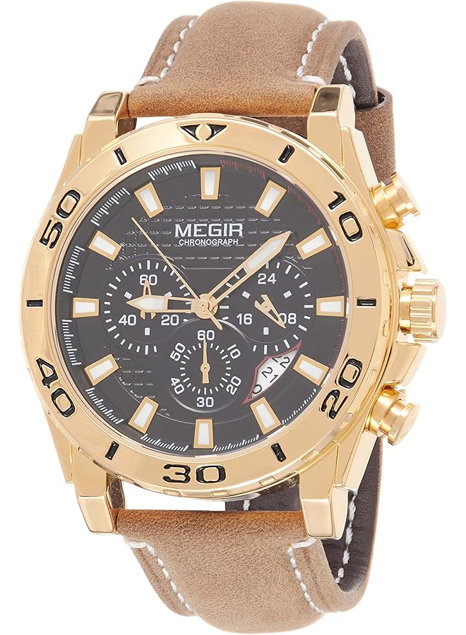 MEGIR Mens Quartz Watch Chronograph Display And Leather Strap 2094G - Image 1
