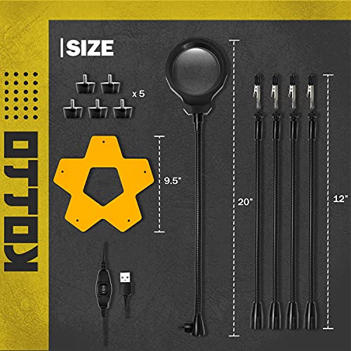 KOTTO LED Lighted Magnifying Third Hand Soldering PCB Holder Tool Five Arms Helping Hands Crafts Jewelry Hobby Workshop Helping Station Non-slip weighted base, LED Lamp - Image 4