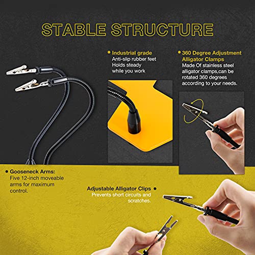 KOTTO LED Lighted Magnifying Third Hand Soldering PCB Holder Tool Five Arms Helping Hands Crafts Jewelry Hobby Workshop Helping Station Non-slip weighted base, LED Lamp - Image 2