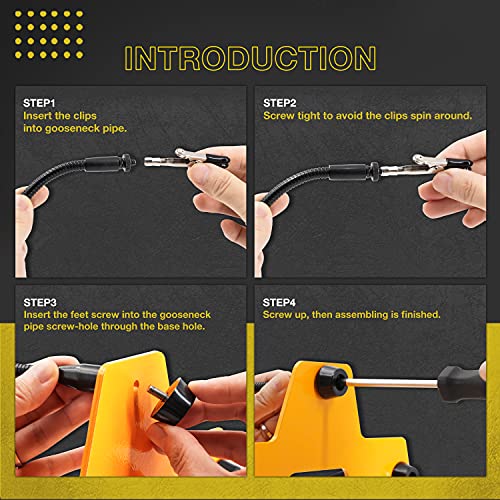 KOTTO LED Lighted Magnifying Third Hand Soldering PCB Holder Tool Five Arms Helping Hands Crafts Jewelry Hobby Workshop Helping Station Non-slip weighted base, LED Lamp - Image 5