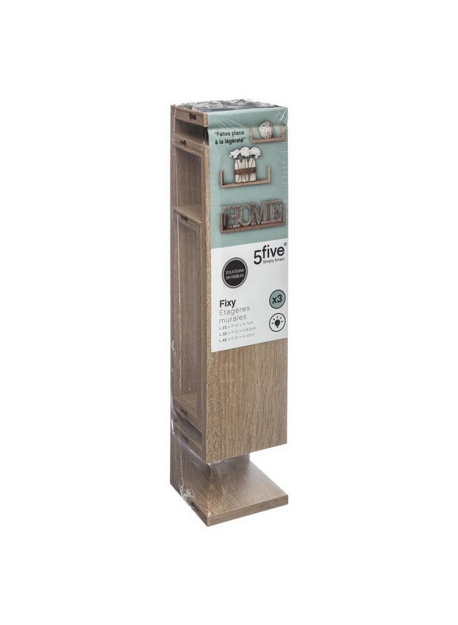 Five Simply Smart 3-Piece Fixy Floating Wall Shelf Set Natural Oak 10 x 10 x 42 cm 138955C - Image 2