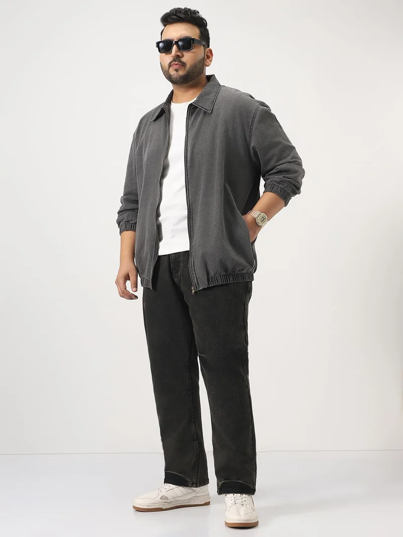 Urbano Fashion  Urbano Plus Men's Light Grey Relaxed Fit Full Sleeve Harrington Denim Jacket  | Best Price UAE