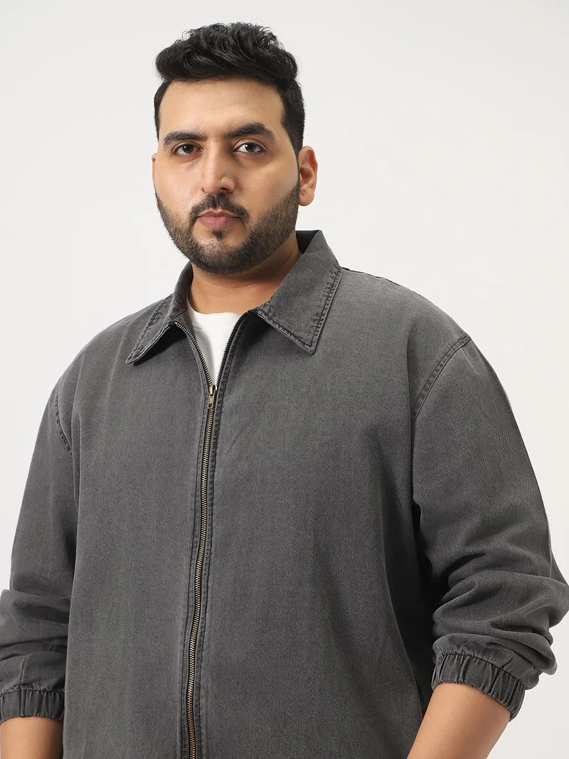 Urbano Fashion  Urbano Plus Men's Light Grey Relaxed Fit Full Sleeve Harrington Denim Jacket  | Best Price UAE