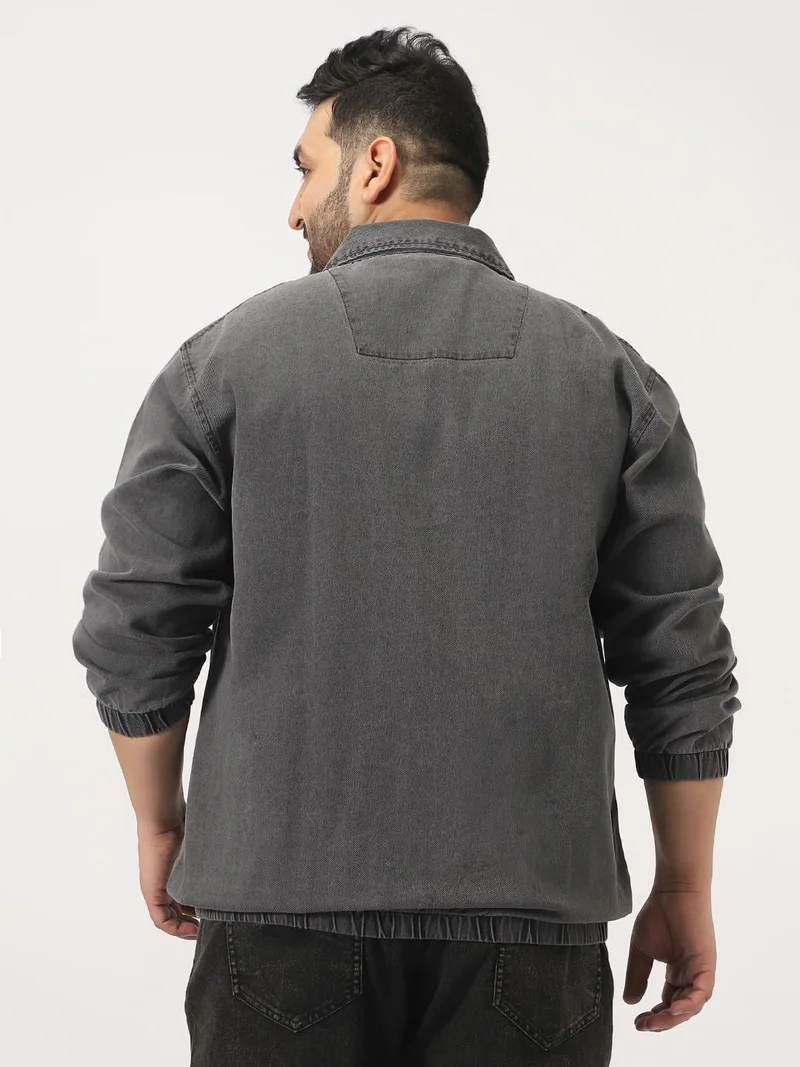 Urbano Fashion  Urbano Plus Men's Light Grey Relaxed Fit Full Sleeve Harrington Denim Jacket  | Best Price UAE