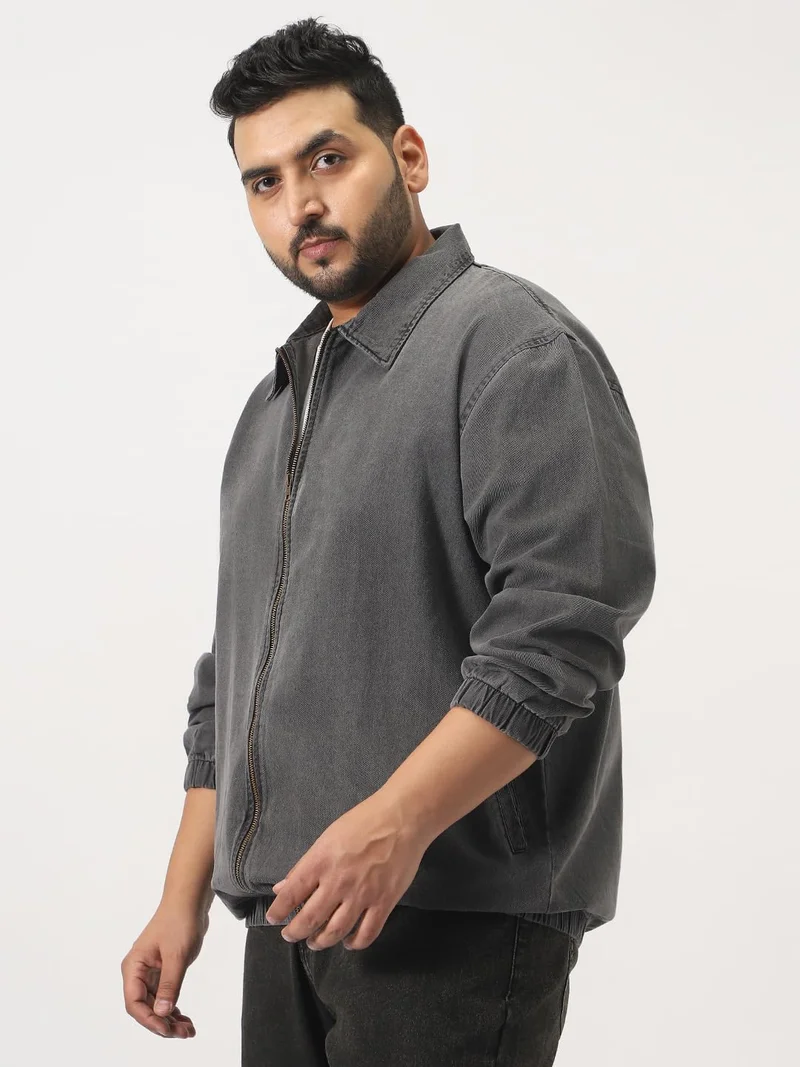 Urbano Fashion  Urbano Plus Men's Light Grey Relaxed Fit Full Sleeve Harrington Denim Jacket  | Best Price UAE