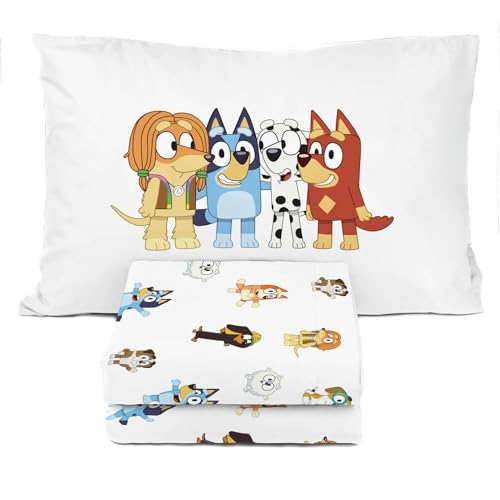 Sunny Side Up Bluey & Friends Toddler Sheet Set - 3 Piece Toddler Bedding Set Includes Pillow Cover - Super Soft Microfiber Sheets - Image 1