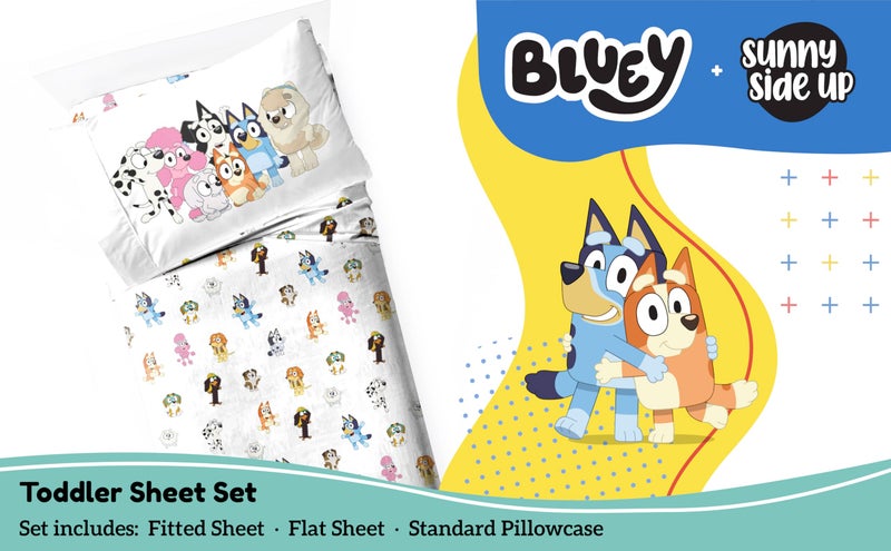 Sunny Side Up Bluey & Friends Toddler Sheet Set - 3 Piece Toddler Bedding Set Includes Pillow Cover - Super Soft Microfiber Sheets - Image 2