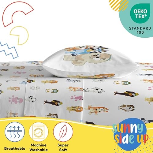 Sunny Side Up Bluey & Friends Toddler Sheet Set - 3 Piece Toddler Bedding Set Includes Pillow Cover - Super Soft Microfiber Sheets - Image 4