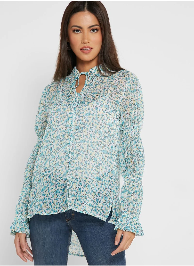 RIVER ISLAND Shaz Ruched Sleeve Shirt