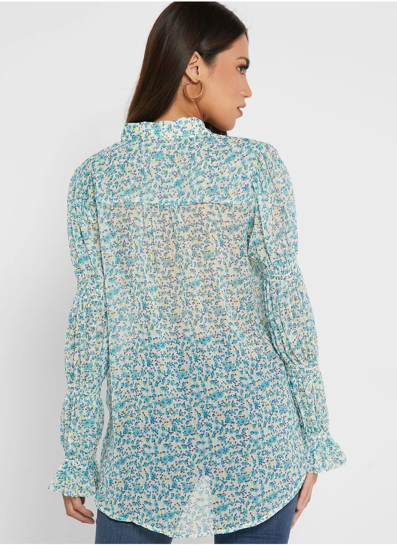 RIVER ISLAND Shaz Ruched Sleeve Shirt