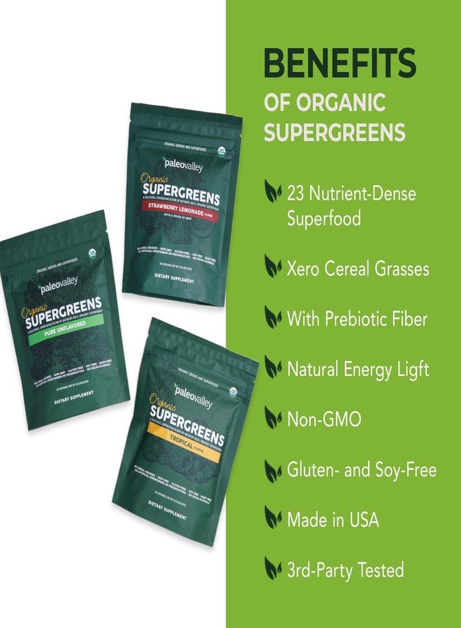 Paleovalley Organic Supergreens Powder - 23 Superfoods with Prebiotic Fiber for Energy and Immunity Support - No Cereal Grasses for Maximum Absorption - Tropical, 30 Servings - Image 3