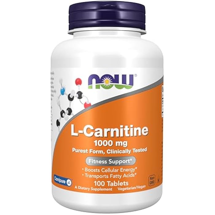 NOW Foods Supplements, L-Carnitine 1,000 mg, Purest Form, Amino Acid, Fitness Support*, 100 Tablets - Image 1