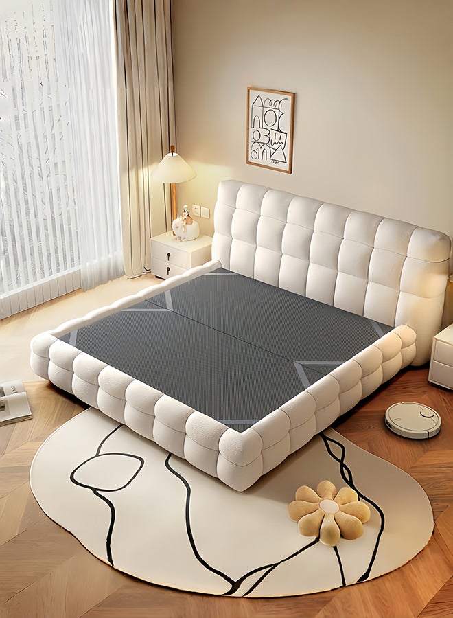 Bed and Mattress Home Whisper Tufted Upholstered Premium Super King Size ( 200 X 200 ) Off White Color Bed  - Image 4