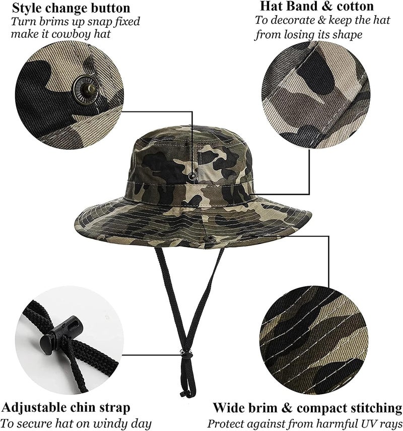 UTOWO Boys Camo Sun-Bucket-Hat Summer Outdoor Safari Fishing-Hat Boonie-Cap for Big Kids 2-14Yrs - Image 5