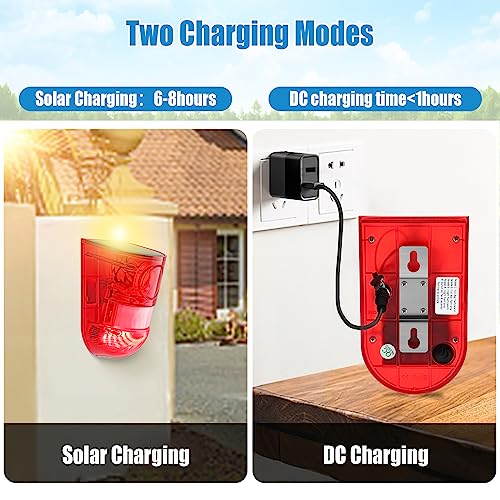 Qualirey 6 Pack Solar Sound and Light Alarm Motion Sensor 129db Outdoor Security Siren Waterproof Motion Activated Detector Alarm 6 LEDs Flash Warning Strobe System for Home, Farm (Red) - Image 5