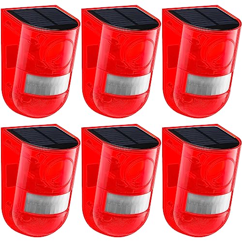 Qualirey 6 Pack Solar Sound and Light Alarm Motion Sensor 129db Outdoor Security Siren Waterproof Motion Activated Detector Alarm 6 LEDs Flash Warning Strobe System for Home, Farm (Red) - Image 1