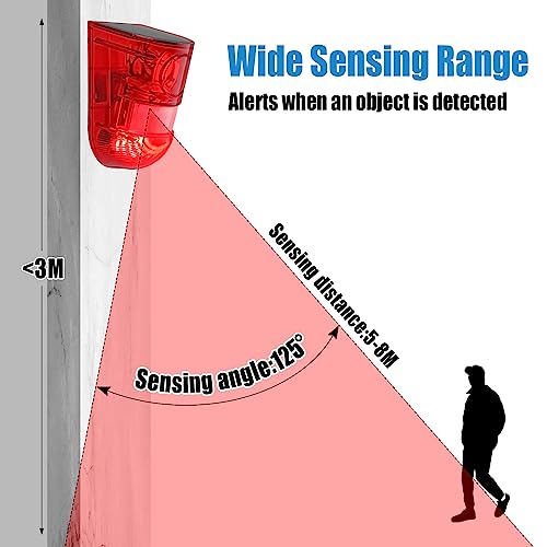 Qualirey 6 Pack Solar Sound and Light Alarm Motion Sensor 129db Outdoor Security Siren Waterproof Motion Activated Detector Alarm 6 LEDs Flash Warning Strobe System for Home, Farm (Red) - Image 4
