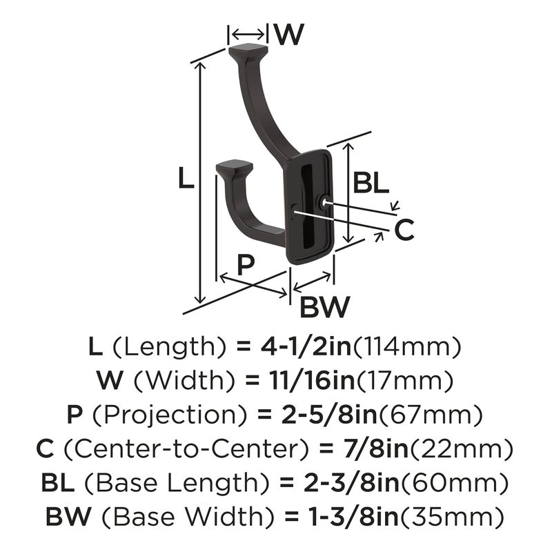 Amerock H37007ORB | Alder Double Prong Decorative Wall Hook | Oil Rubbed Bronze Hook for Coats, Hats, Backpacks, Bags | Hooks for Bathroom, Bedroom, Closet, Entryway, Laundry Room, Office - Image 4