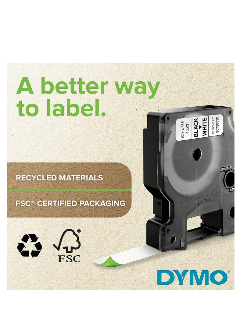 Dymo - DYMO rhino permanent industrial polyester labels, 9 mm x 3.5 m, black on white, self adhesive, 18482 - Image 1