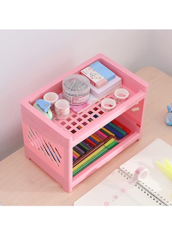 Arabest Desk Storage Rack, Desk Organizer Shelf Top Shelf Stand Plastic Bathroom Countertop Organizer Corner Shelf Bedroom Storage Tray Storage Shelf Storage Box Toiletries  - Image 2