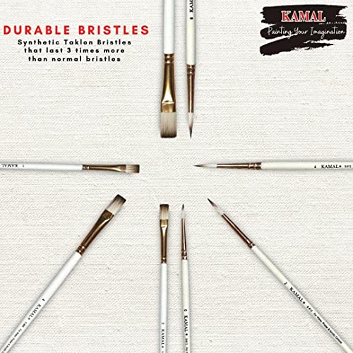 KAMAL Flat Round White Brown Synthetic Hair Brushes with Cotton Canvas PAD 8X10,10X12 Inch Set of 2 with Wooden Palette Medium - Image 3