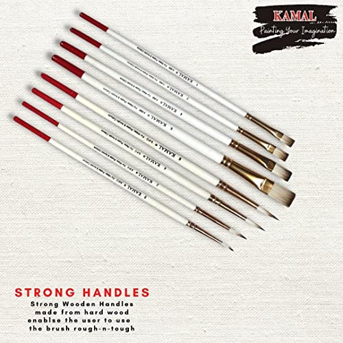 KAMAL Flat Round White Brown Synthetic Hair Brushes with Cotton Canvas PAD 8X10,10X12 Inch Set of 2 with Wooden Palette Medium - Image 2