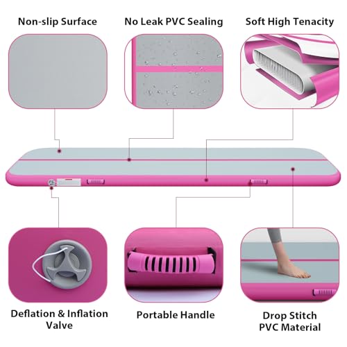 Estgora Gymnastics Mat For Tumbling 10ft Mat Inflatable, 4 Inch Air Tumble Track Air Roller Gymnastic Training Equipment for Kids Home Use Gym Cheerleading with Electric Pump-Pink&Mint - Image 5