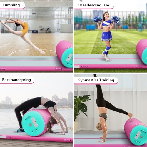 Estgora Gymnastics Mat For Tumbling 10ft Mat Inflatable, 4 Inch Air Tumble Track Air Roller Gymnastic Training Equipment for Kids Home Use Gym Cheerleading with Electric Pump-Pink&Mint - Image 3