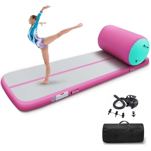 Estgora Gymnastics Mat For Tumbling 10ft Mat Inflatable, 4 Inch Air Tumble Track Air Roller Gymnastic Training Equipment for Kids Home Use Gym Cheerleading with Electric Pump-Pink&Mint - Image 1