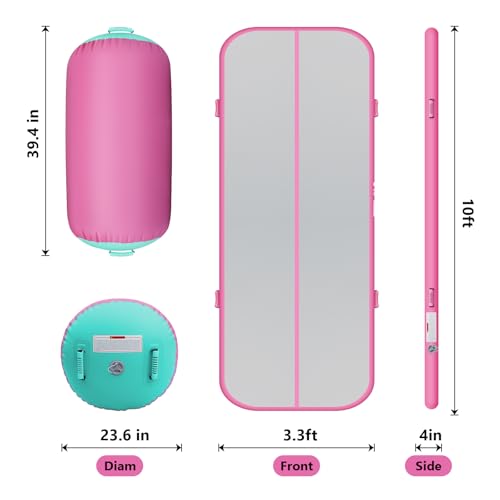 Estgora Gymnastics Mat For Tumbling 10ft Mat Inflatable, 4 Inch Air Tumble Track Air Roller Gymnastic Training Equipment for Kids Home Use Gym Cheerleading with Electric Pump-Pink&Mint - Image 2