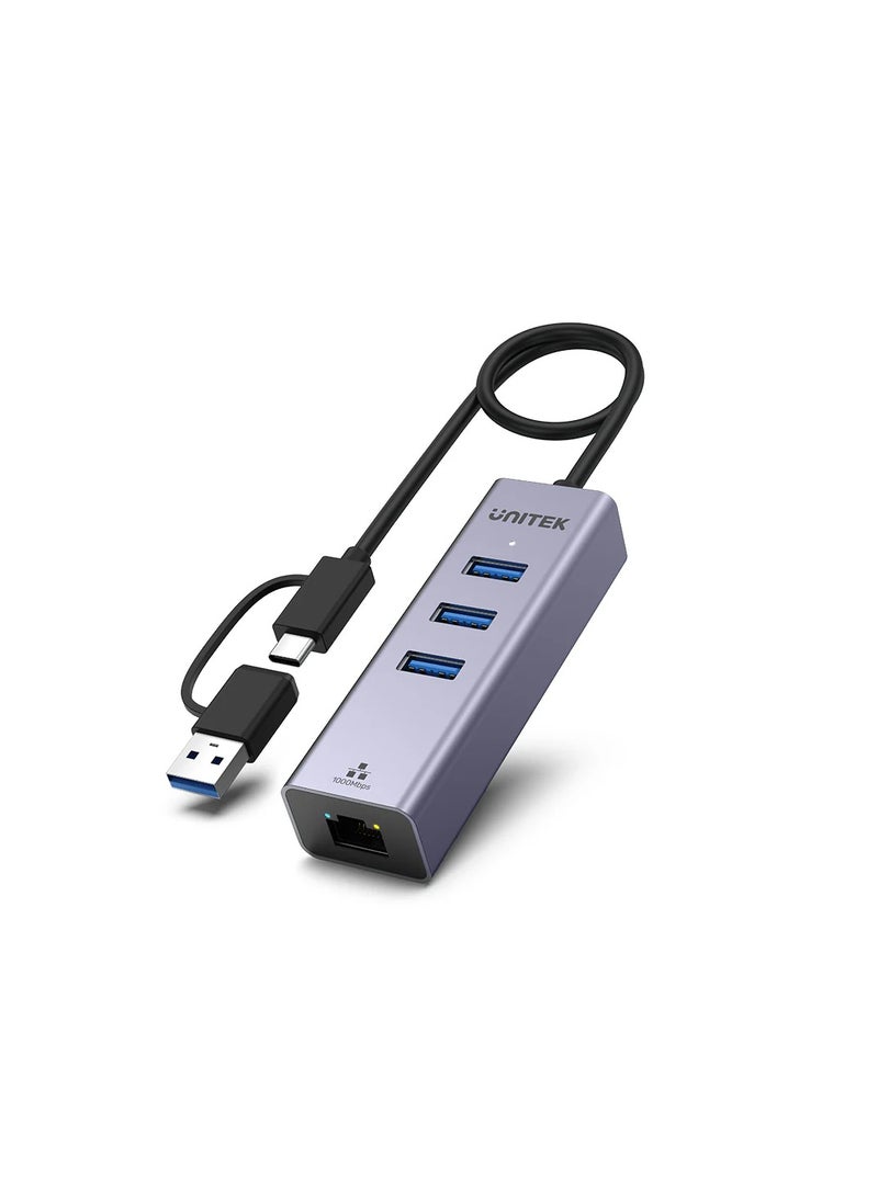 UNITEK Unitek Y-3088B  USB-C/ USB-A  To Eathernet + 3port USB 3.0 Hub  - Image 1