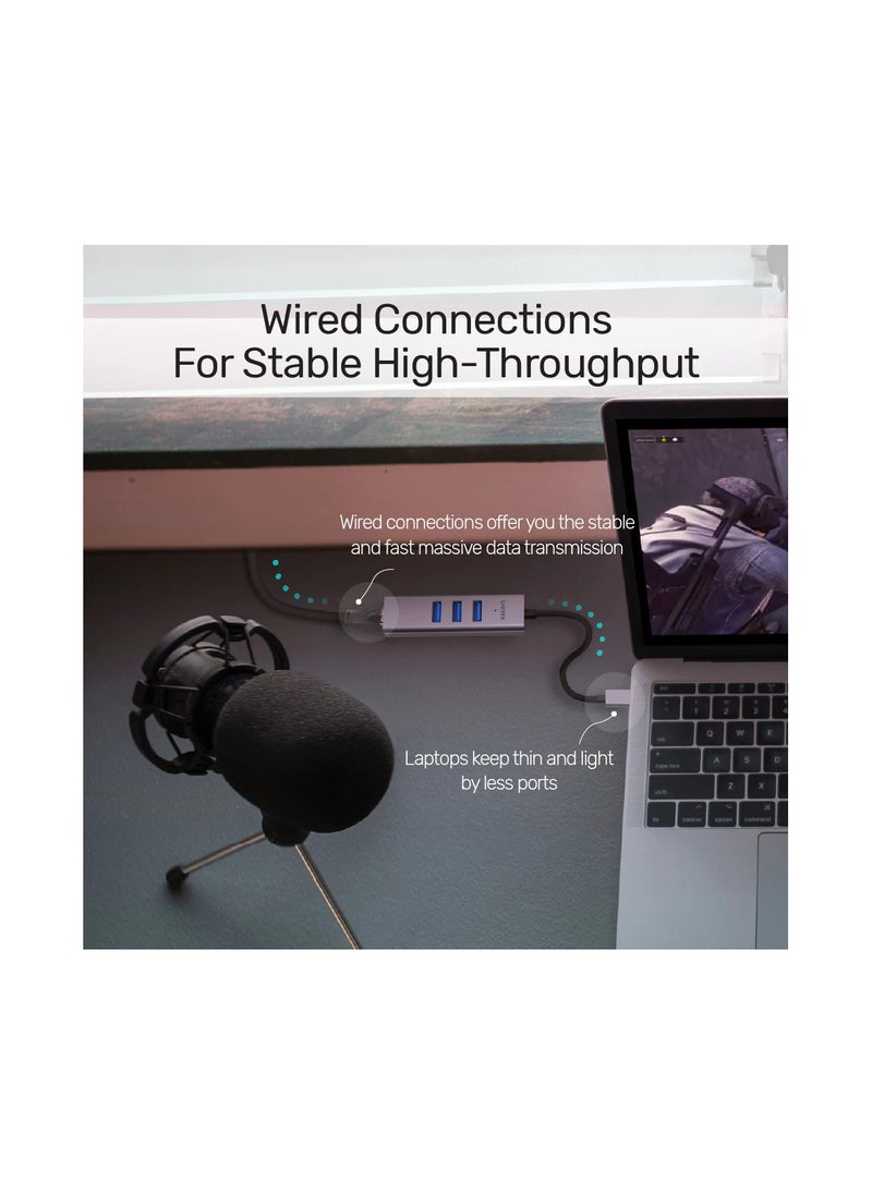 UNITEK Unitek Y-3088B  USB-C/ USB-A  To Eathernet + 3port USB 3.0 Hub  - Image 3