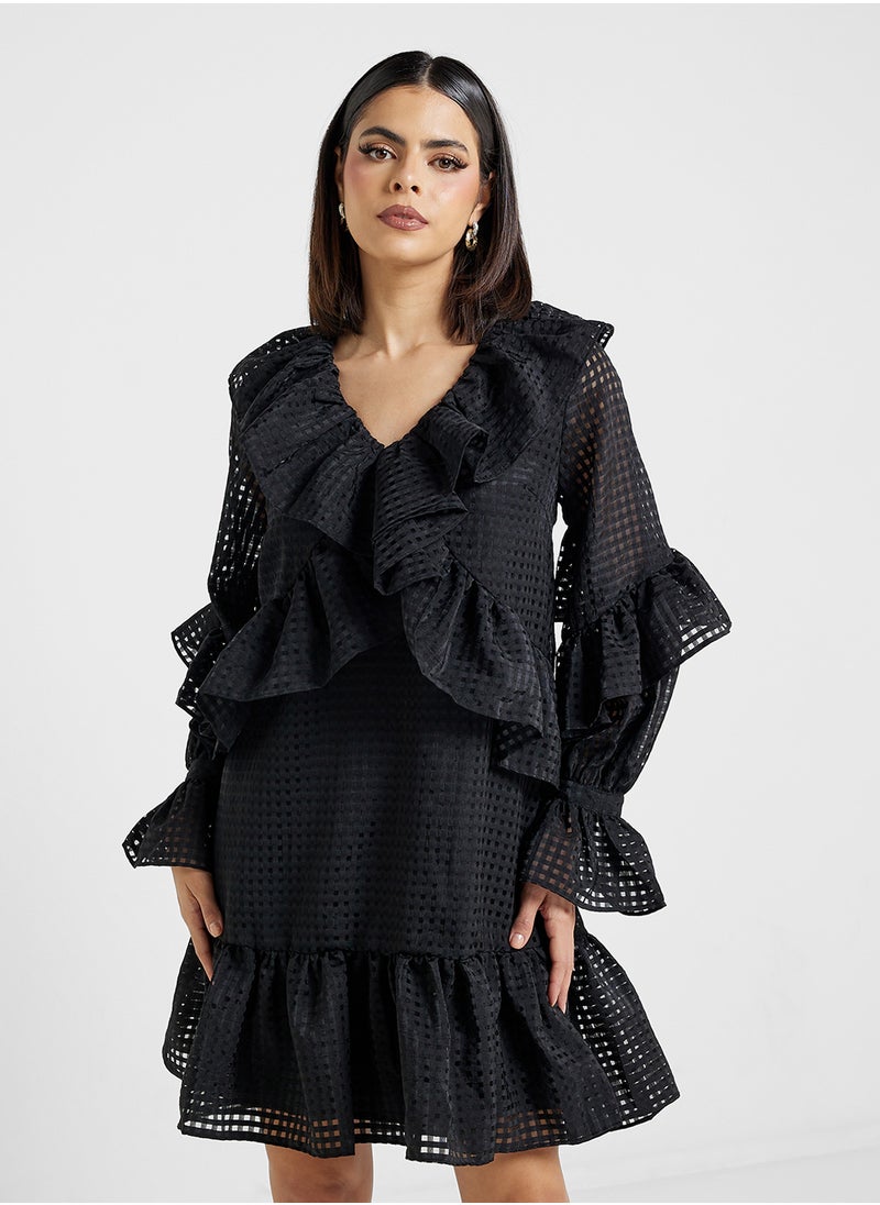 YAS - Ruffle Detail V-Neck Dress - Image 1