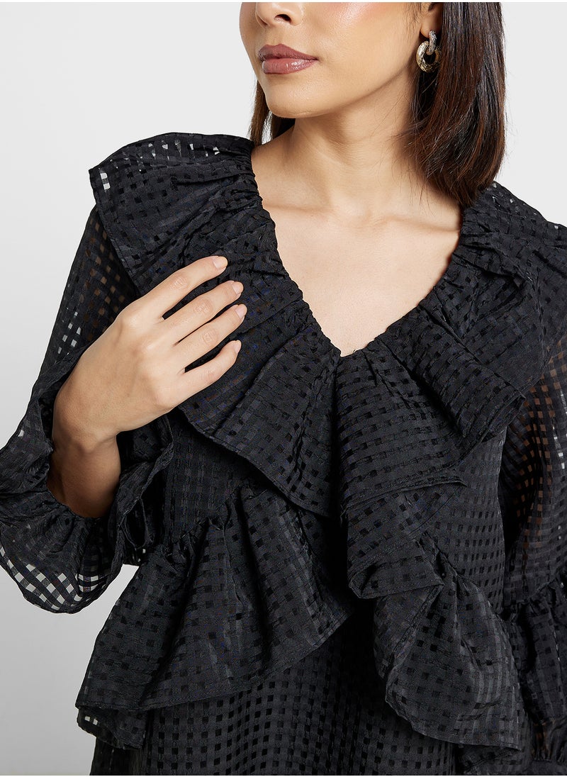 YAS - Ruffle Detail V-Neck Dress - Image 1
