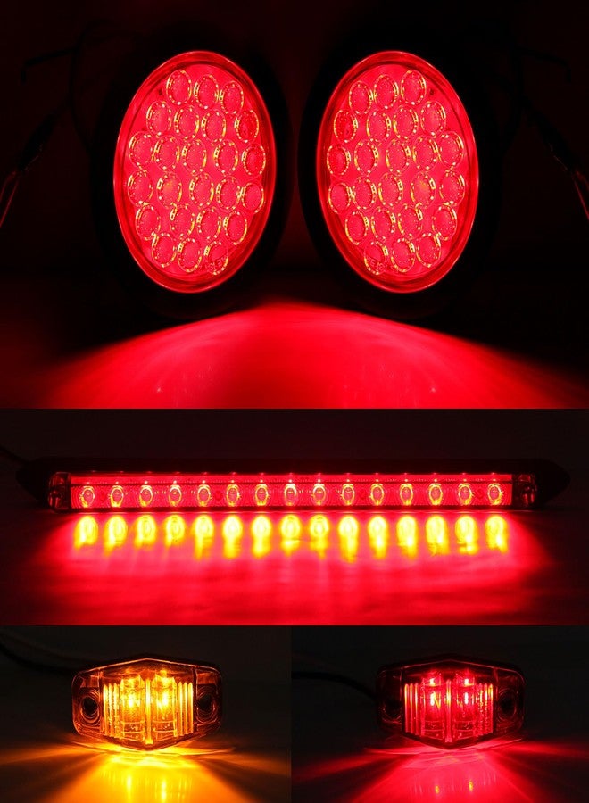 Jamarco 4" Inch Round Led Trailer Tail Lights Kit, 4" Round Led Stop Turn Tail Lights 24LED, 4Amber+2Red Mini Marker Lights, 13.8" Red Led 3RD Brake Identification Trailer Light Bar, 25ft Wiring Harness - Image 4