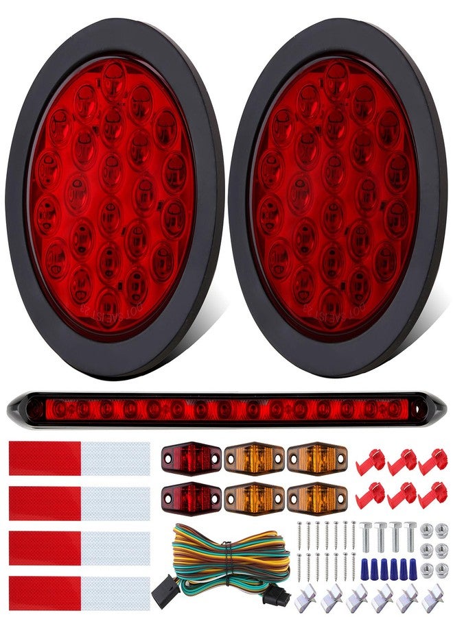 Jamarco 4" Inch Round Led Trailer Tail Lights Kit, 4" Round Led Stop Turn Tail Lights 24LED, 4Amber+2Red Mini Marker Lights, 13.8" Red Led 3RD Brake Identification Trailer Light Bar, 25ft Wiring Harness - Image 1