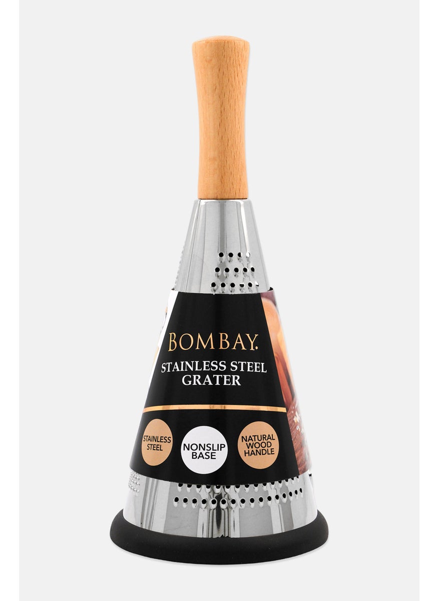 Bombay Conical Round Stainless Steel Grater With Wooden Handle, Silver  - Image 1