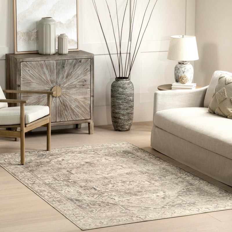 nuLOOM 8 x 10 SpinClean Machine Washable StainResistant Area Rug with Non Slip Backing Low Profile for Living Room Bedroom and Dining Room Brielle GreyTan