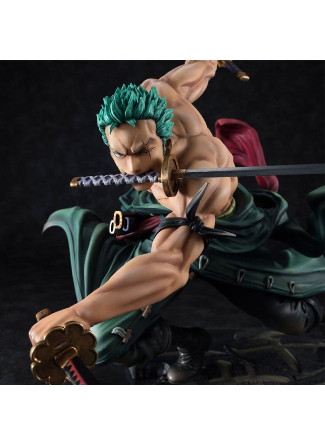 Generic - One Piece Hand-made 3,000 World Solon Three Knife Flow Hat Group Luffy Animation Hand-made Model-Color:Wakame Three Thousand Worlds + Zoro/height About 18cm (suction + Color Box) - Subscription/collect/ - Image 1