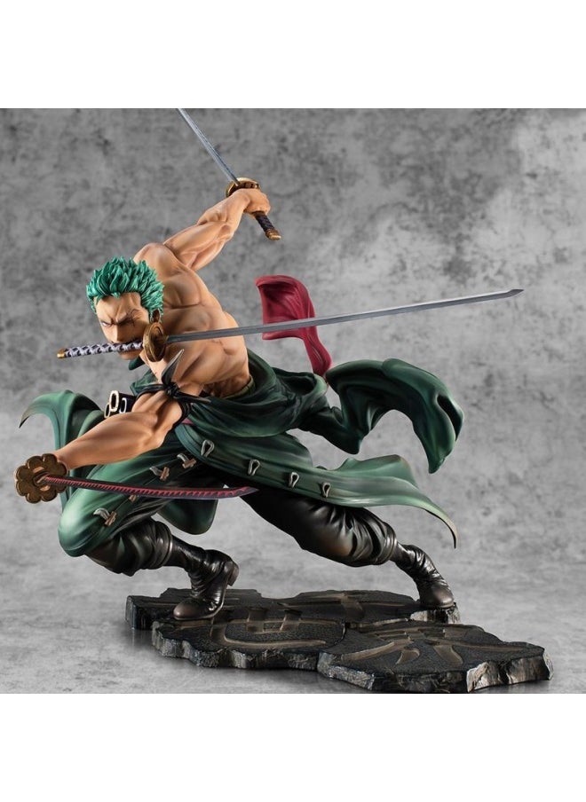 Generic - One Piece Hand-made 3,000 World Solon Three Knife Flow Hat Group Luffy Animation Hand-made Model-Color:Wakame Three Thousand Worlds + Zoro/height About 18cm (suction + Color Box) - Subscription/collect/ - Image 1