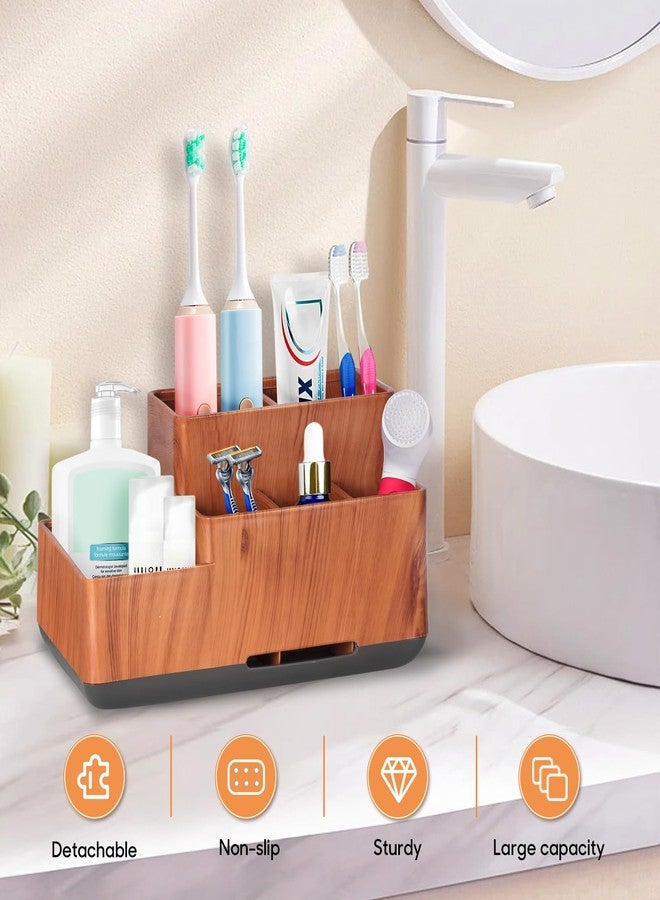 DoubleCare Toothbrush Holder with Anti-Slip, Bathroom Organizer Countertop Detachable for Easy Cleaning, Multifunctional Storage, Bathroom Caddy for Toothpaste, Shaver, Vanity Organizer, Office, Marble White - Image 2