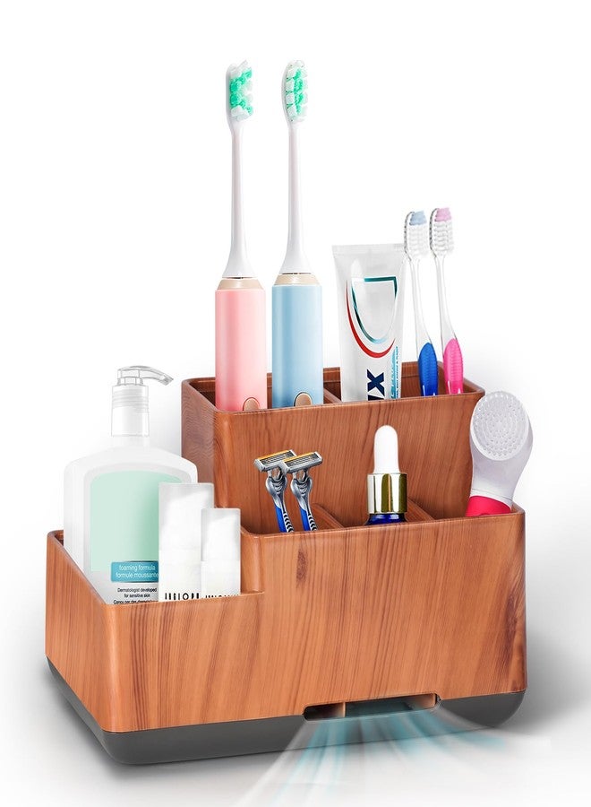 DoubleCare Toothbrush Holder with Anti-Slip, Bathroom Organizer Countertop Detachable for Easy Cleaning, Multifunctional Storage, Bathroom Caddy for Toothpaste, Shaver, Vanity Organizer, Office, Marble White - Image 1